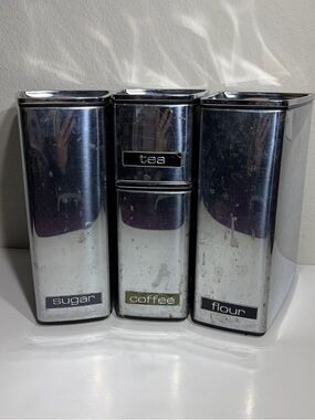 Vintage MCM Chrome Tea Coffee Sugar Flour Canister Set